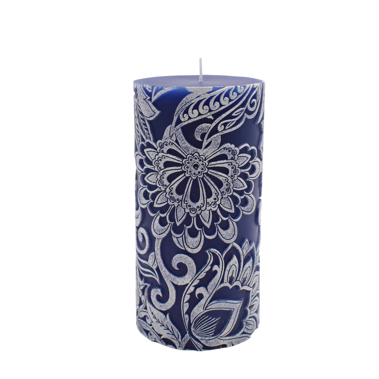 Navy & White Floral Embossed Pillar Candle by Ashland®
